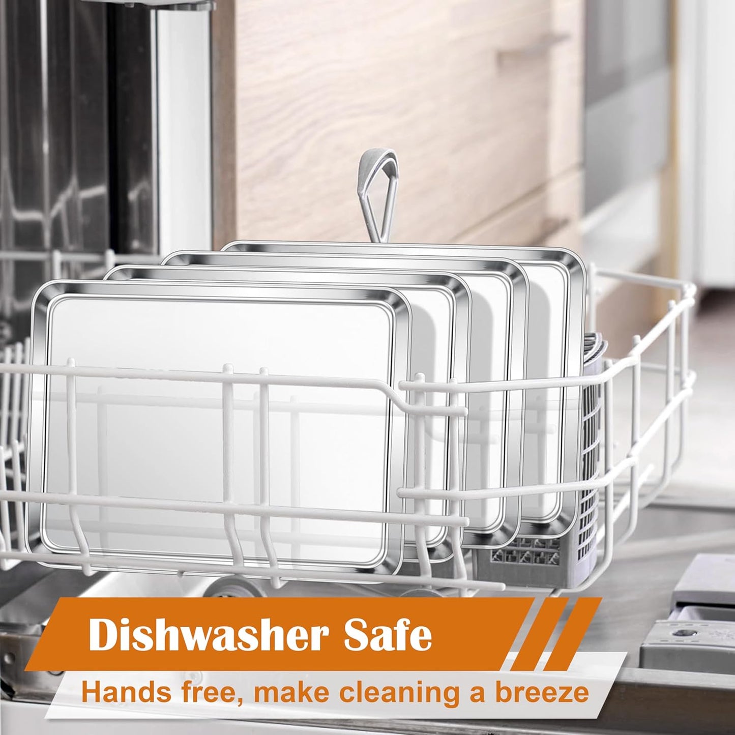 E-far Small Baking Sheet Set of 4, 10.5”x8.3” Stainless Steel Cookie Sheets Pans, Compact Non-toxic Metal Toaster Oven Trays for Cake, Healthy & Rust Free, Mirror Finish & Dishwasher Safe