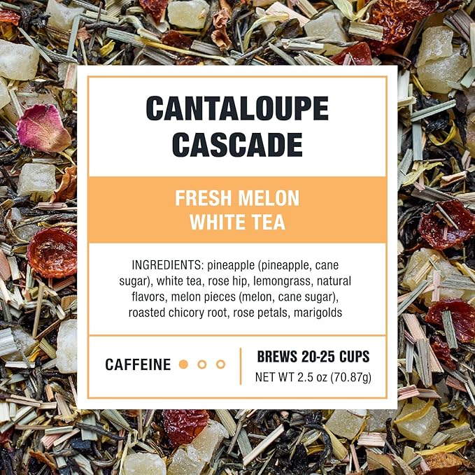 Tiesta Tea - Cantaloupe Cascade Tea, Loose Leaf, Fresh Melon White Tea, Premium Low Caffeine Tea Blend, Make Hot or Iced & Up to 25 Cups, 2.5 oz Resealable Pouch