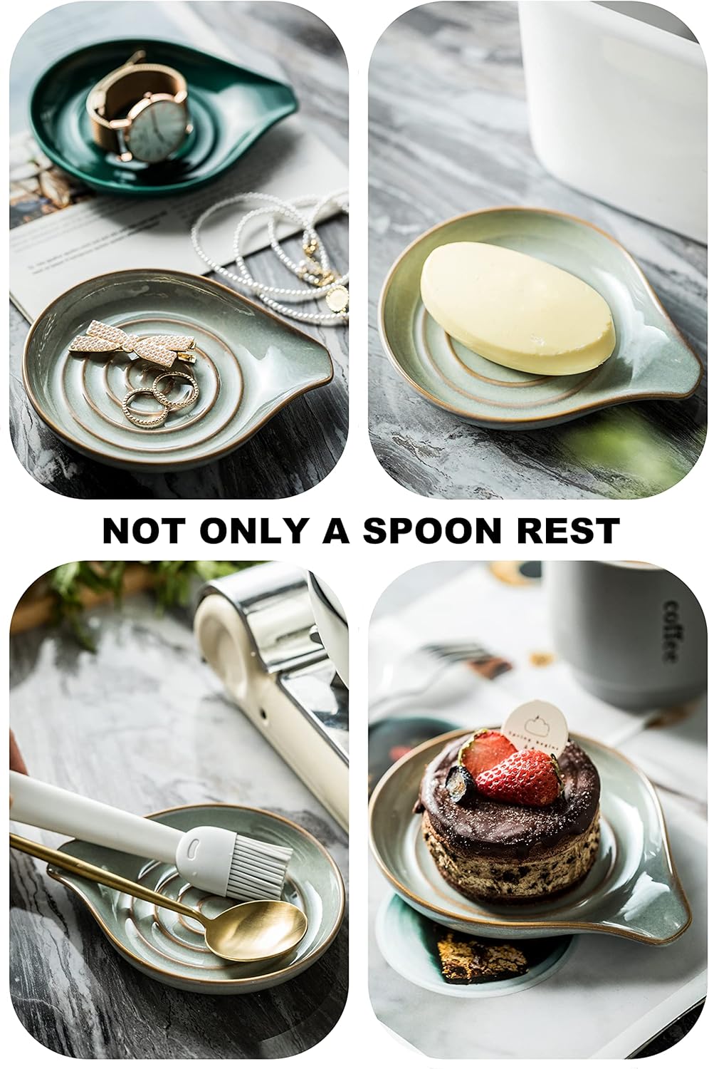 LAUCHUH Spoon Rest, 5" Large Spoon Holder for Stove Top Ceramic Spoon Rest Spatula Rest for Kitchen Utensils, Ladle, Coffee Spoons, Cooking spoons, Spatula, Tongs, Christmas, Unique Gray