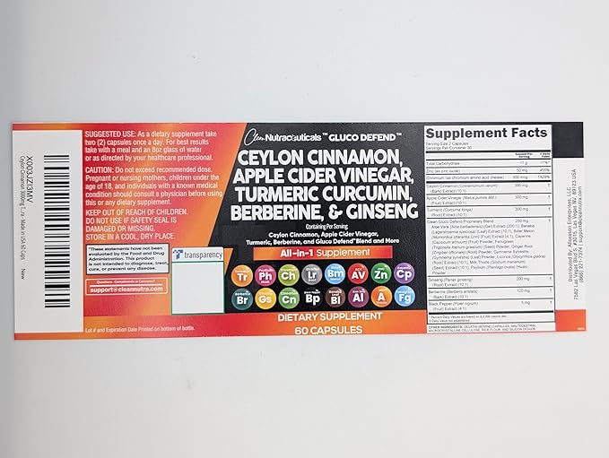 Clean Nutraceuticals Ceylon Cinnamon Turmeric Apple Cider Vinegar Ginseng Berberine Plus Bitter Melon Gymnema Milk Thistle Fenugreek - 2Pack