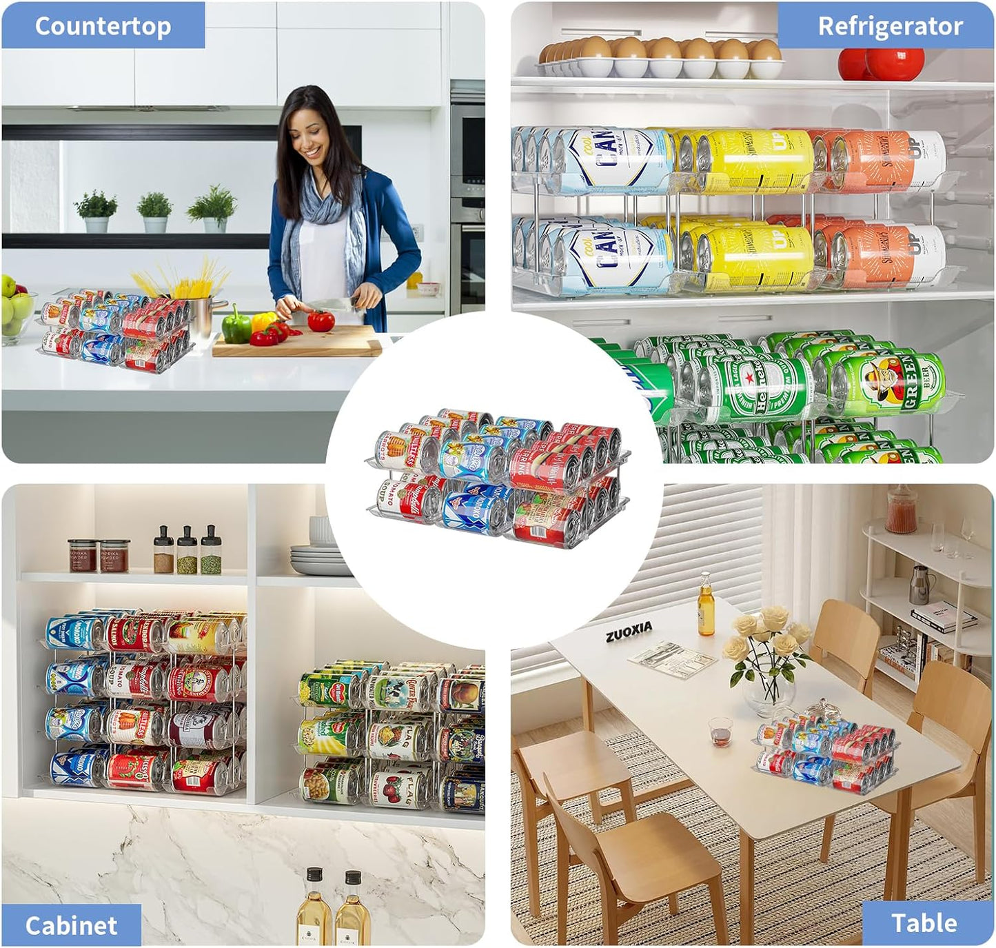 Can Organizer for Pantry Free Combination Can Dispenser,Clear 2 Pack 2 Tier Storage Rack for 48 Cans Suitable for Cabinet Pantry Fridge Countertop (3 * 2)