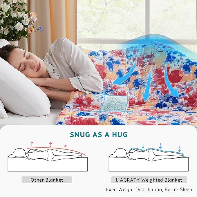 L'AGRATY Weighted Blanket - 48"x72" 15lbs Cooling Breathable Heavy Blanket with Glass Beads for Adult All-Season