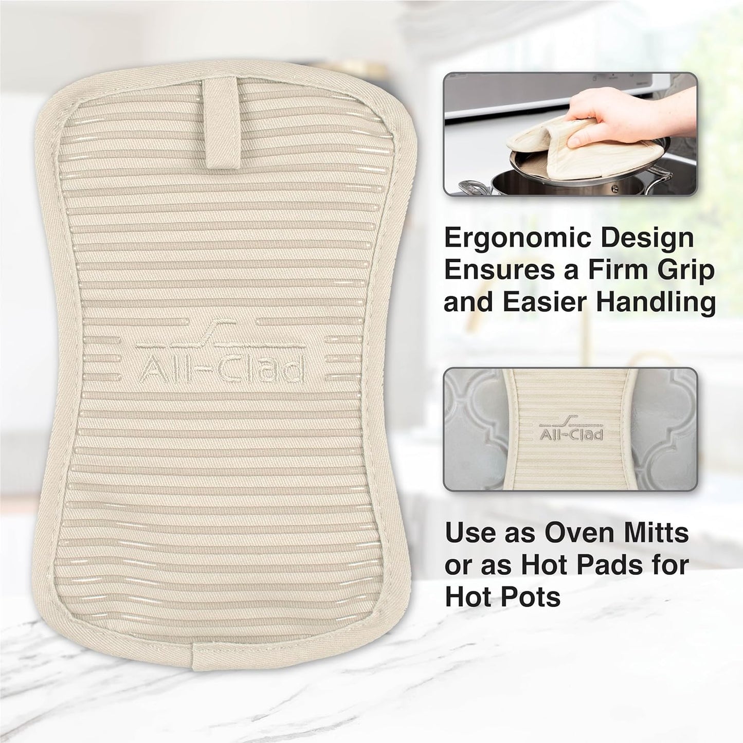 All-Clad Premium Pot Holder & Hot Pad: Heat Resistant to 500 Degrees - 100% Cotton, 10"x6.25" Hot Pad for Kitchen and Barbeque, (1-Pack), Almond