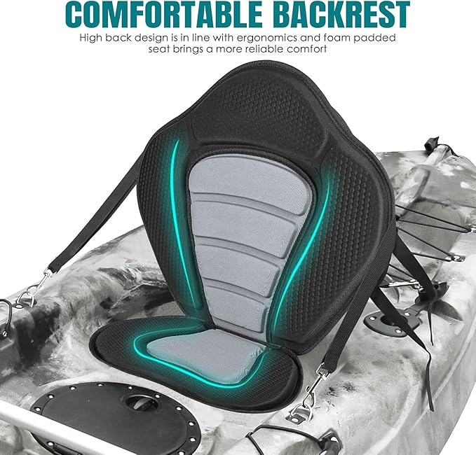 Solomone Cavalli Deluxe Padded Kayak Seat with Storage Bag, Adjustable Cushions for Canoe Fishing Boat Paddle Board Sit-On-Top Kayaks, Universal Size with Back Support