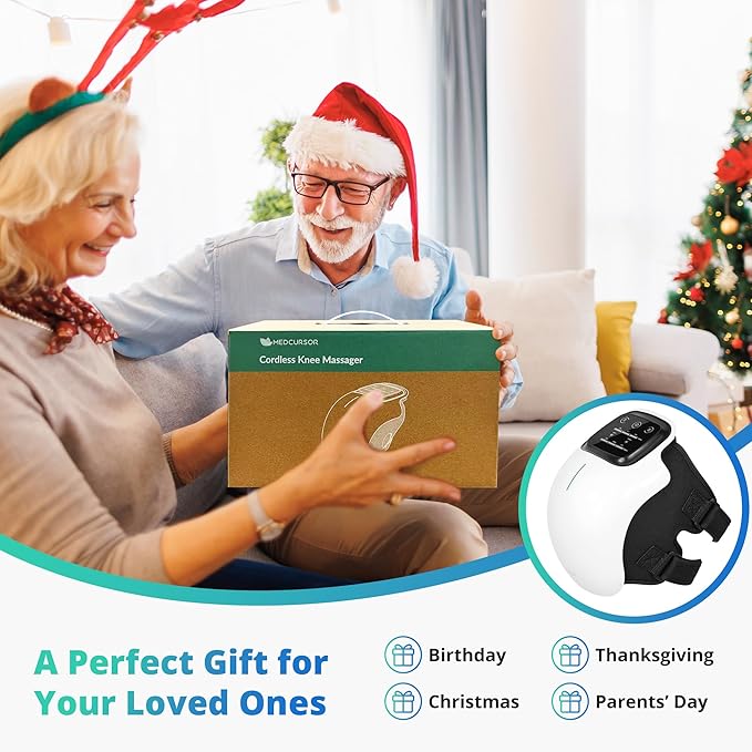 Medcursor Knee Massager with Heat, Cordless Heated Knee Massage for Pain Relief with 3 Heating Levels, 3 Vibration Modes, LED Screen, Adjustable Straps, Gift for Men and Women