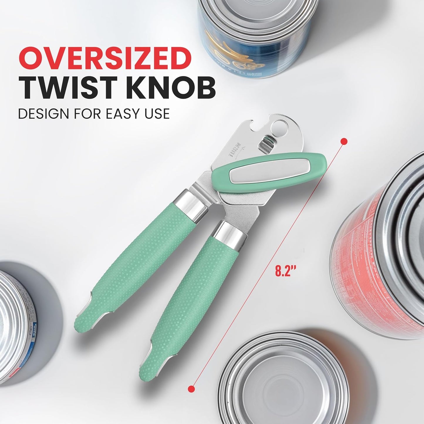 Zulay Kitchen Heavy Duty Stainless Steel Can Opener – Manual Can & Bottle Opener with Sharp Cutting Wheel & Soft Grip Handles – Ergonomic, Easy to Use Turn Knob - Mint