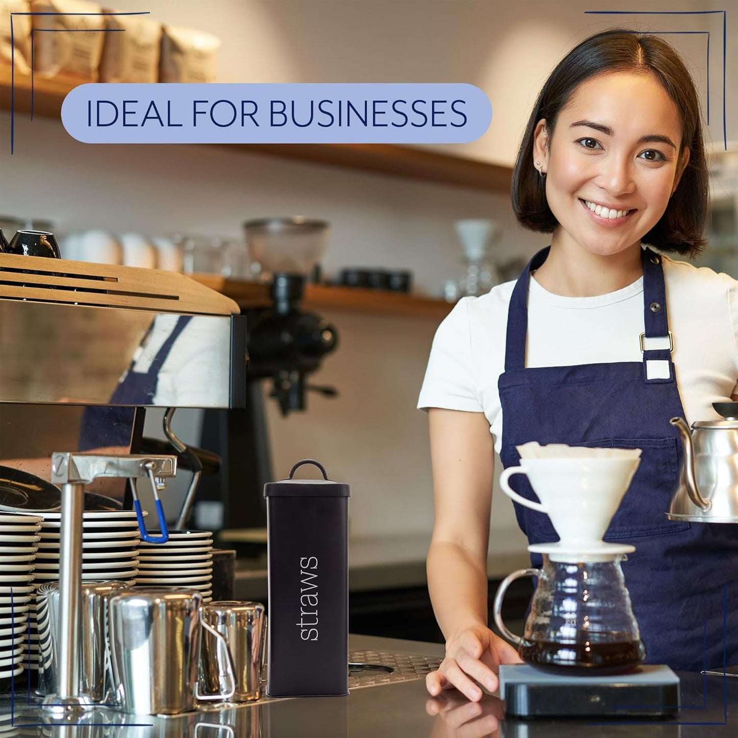 AuldHome Design Farmhouse Enamelware Straw Holder (Black); Retro Metal Straw Storage Canister