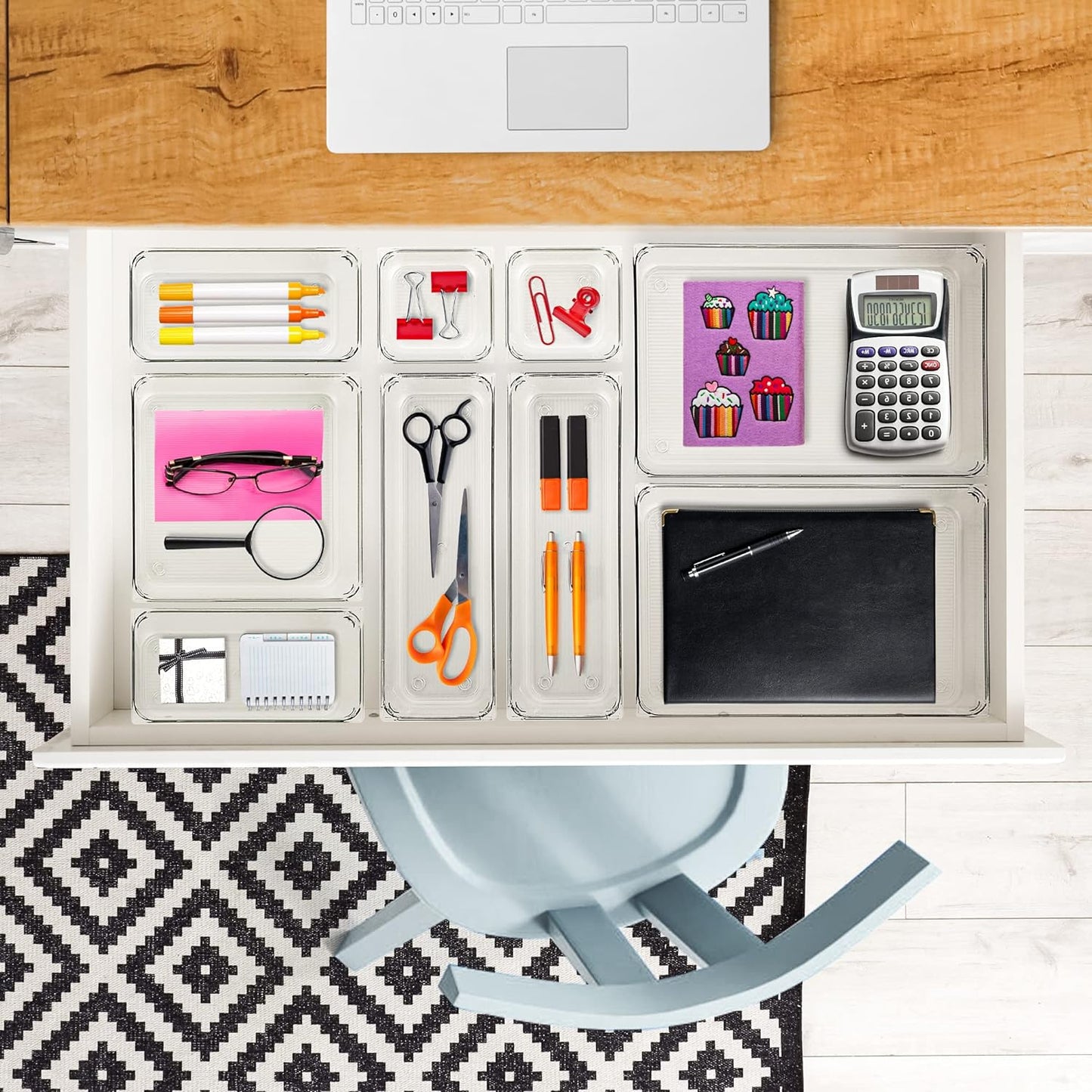 Ravinte 6 Pack Drawer Organizer - 6" X 9" Plastic Storage Bins, Acrylic Organizers with Non-Slip Pads Clear Desk Storage Tray for Makeup, Jewelries, Kitchen Utensils, Bathroom and Office