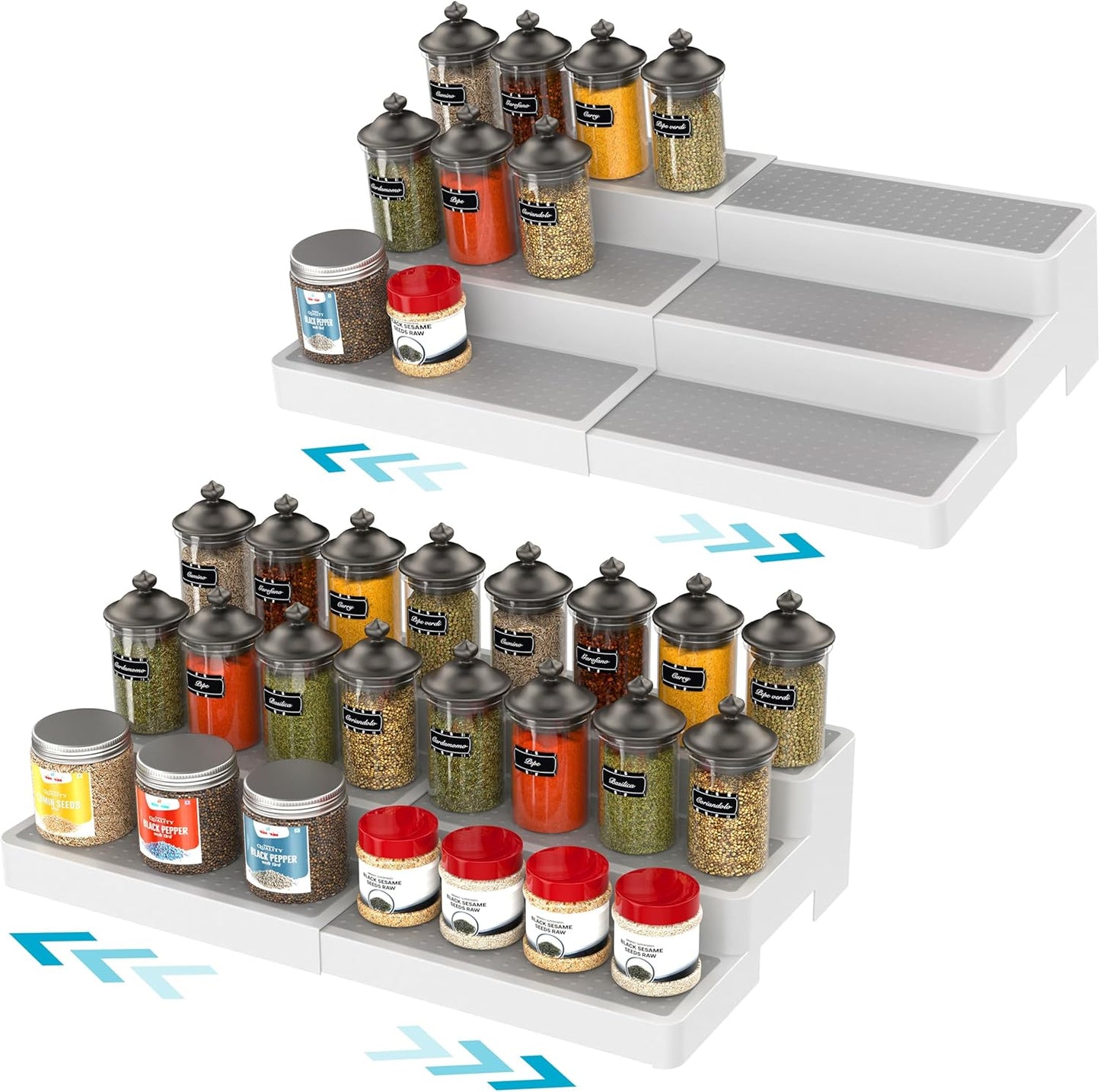 YAN & HIN Pack of 2, 3-Tier Spice Racks, Expandable and Non-Skid, Ideal as Medicine Cabinet Organizers, Kitchen Shelf Pantry Organizer, and Seasoning Organizer, Canned Food Organizer