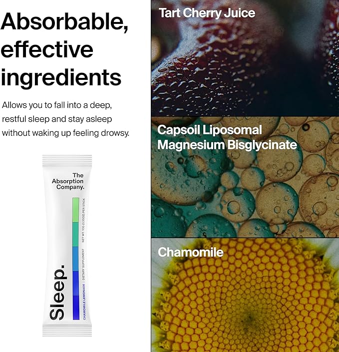 Sleep Aid Powder - Calming Drink for Deep Sleep with Liposomal Saffron, Magnesium & PharmaGABA Melatonin-Free Natural Supplement to Reduce Stress and Improve Sleep Quality Chamomile Lemonade 7 Sticks
