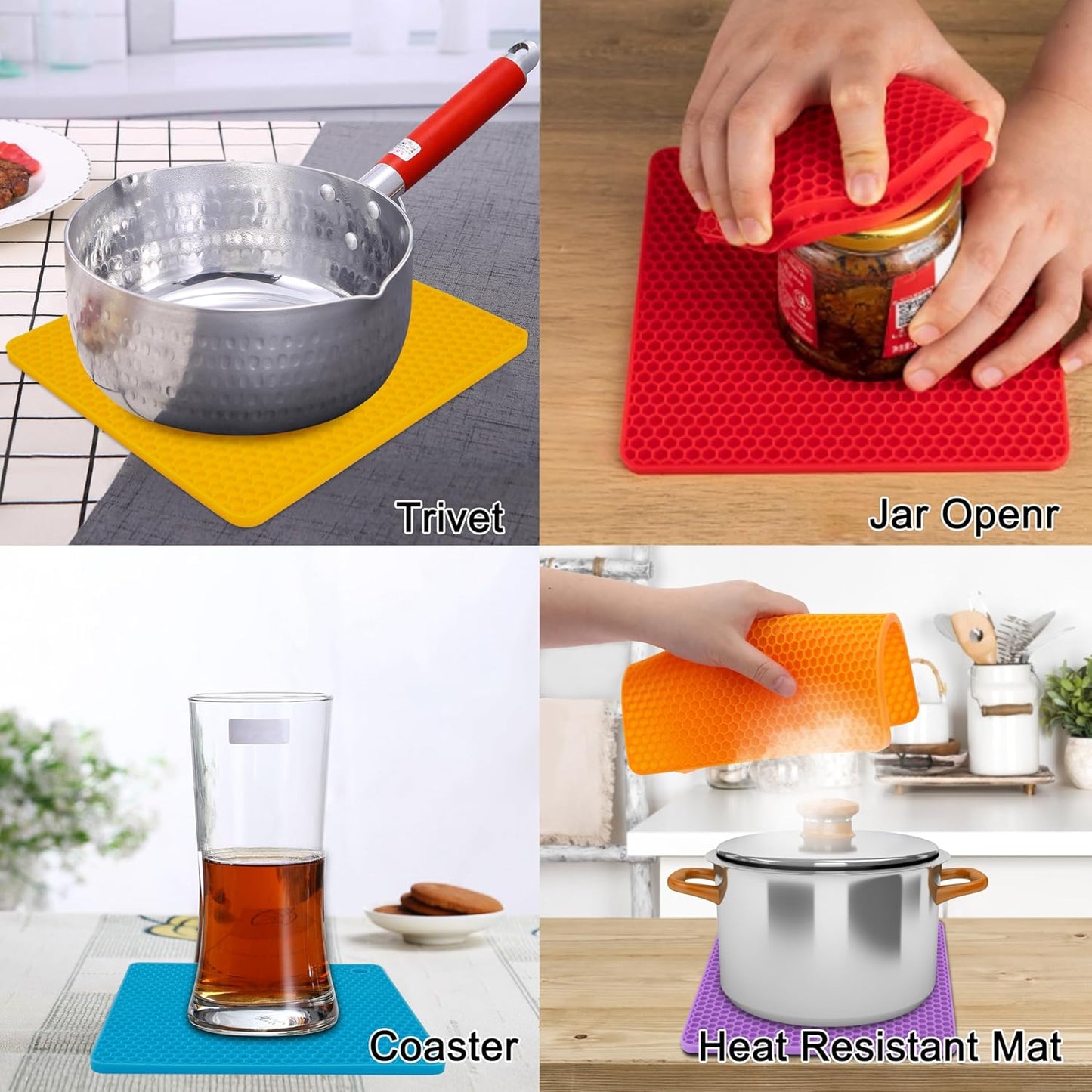 6 Pack Silicone Trivet Mat, Silicone Trivets for Hot Pots and Pans, Multipurpose Non-Slip & Heat Resistant Silicone Hot Pad for Kitchen Counter