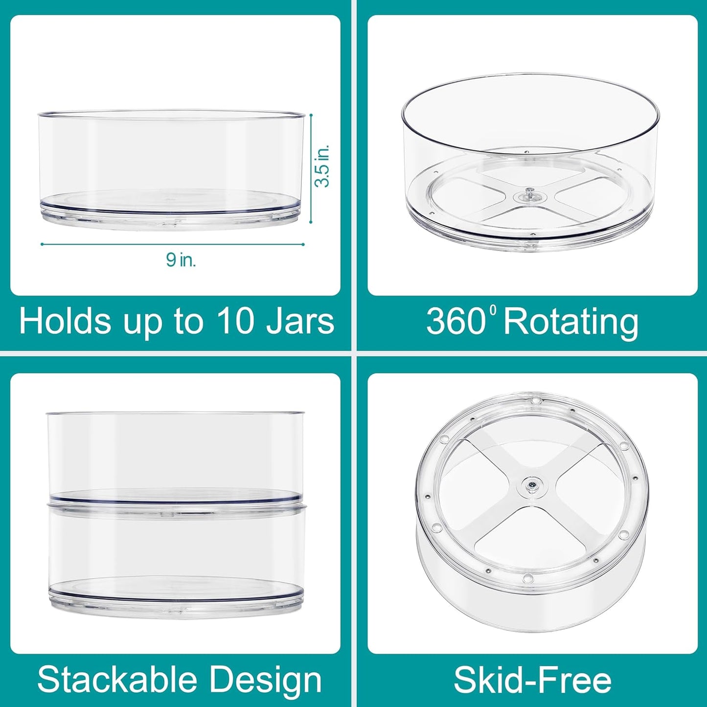 Sorbus 9 Inch Clear Lazy Susan Organizer, Turntable Organizer for Spice Organization for Cabinet, Lazy Susan Turntable for Kitchen, Home, Office, Closet, Classroom, Laundry Room Organization (2-Pack)