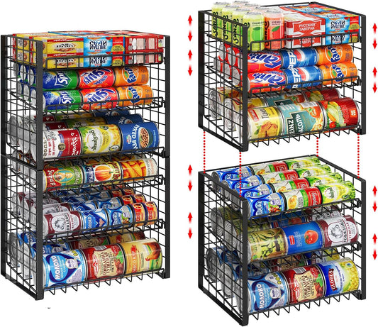 3 Tier Stackable Can Rack Organizer for Pantry, Adjustable Can Holder for Various Ounce of Canned Food Soup Goods Soda Drink, Rolling Tiered Can Dispenser for Kitchen Cupboard Cabinet, 2 Pack