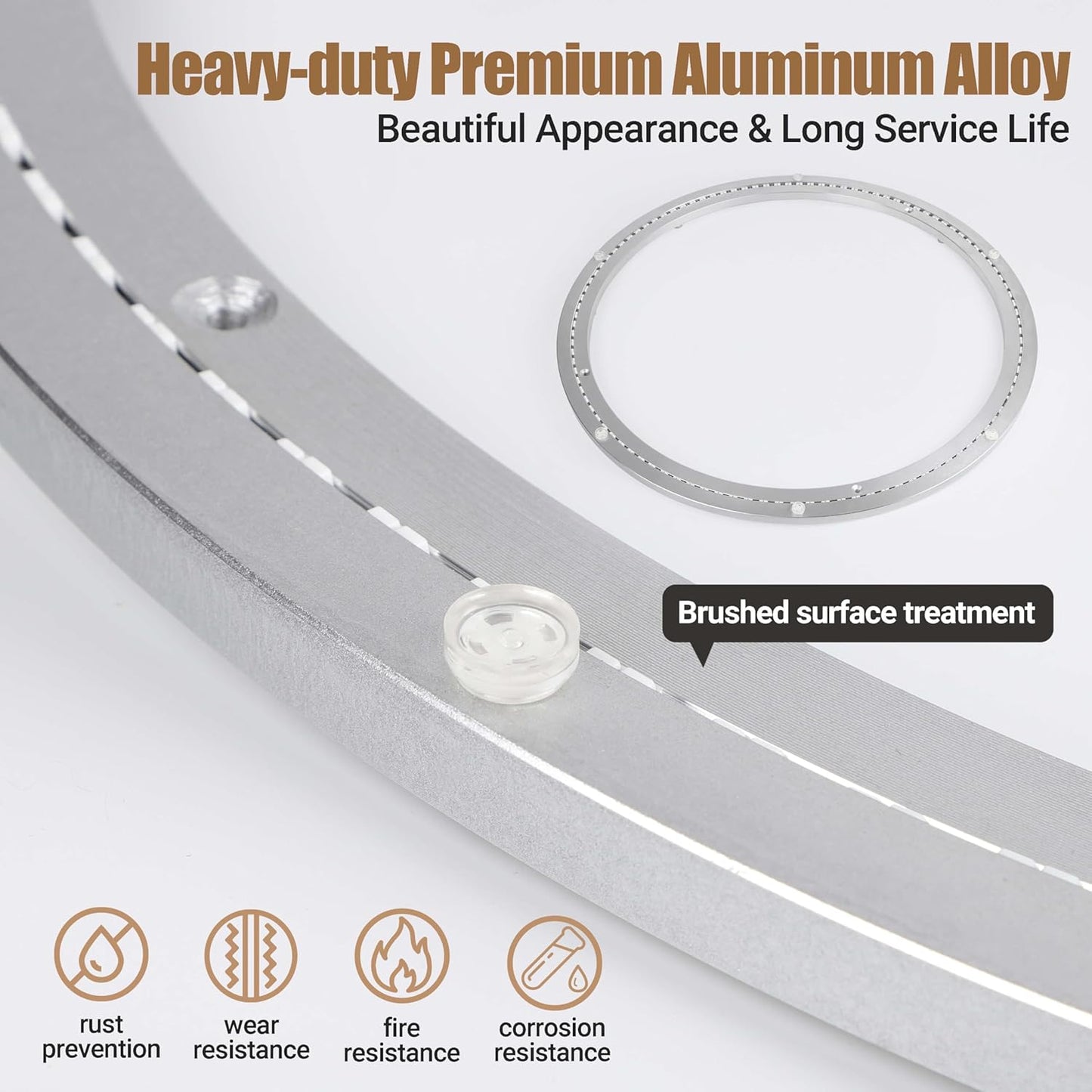 18 Inch Lazy Susan Heavy-Duty Aluminium Alloy Rotating Bearing Lazy Susan Hardware- Mute Bearing Turntable Ring Hardware for Dining and DIY Furniture (Capacity up to 550lb)