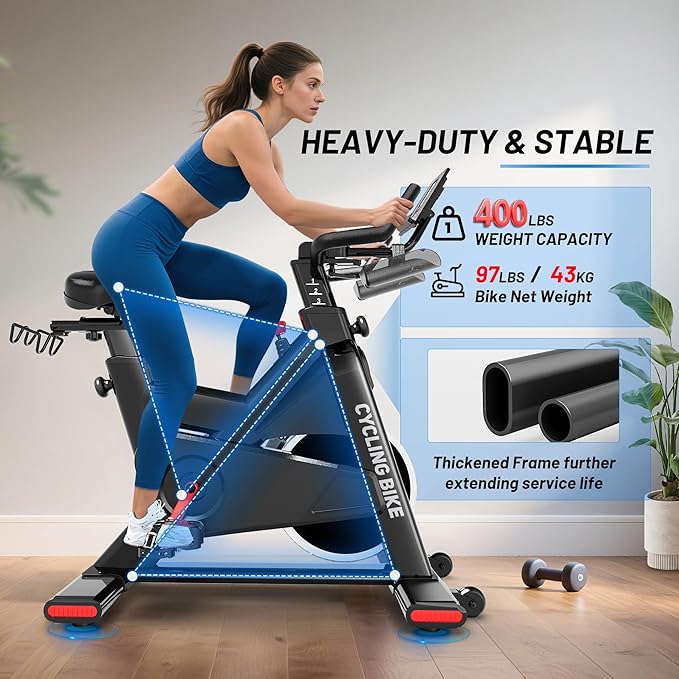 Exercise Bike, Stationary Bike for Home Cardio with Comfortable Seat Cushion, Adjustable Seat Handle, iPad Holder & 350 lbs Weight Capacity