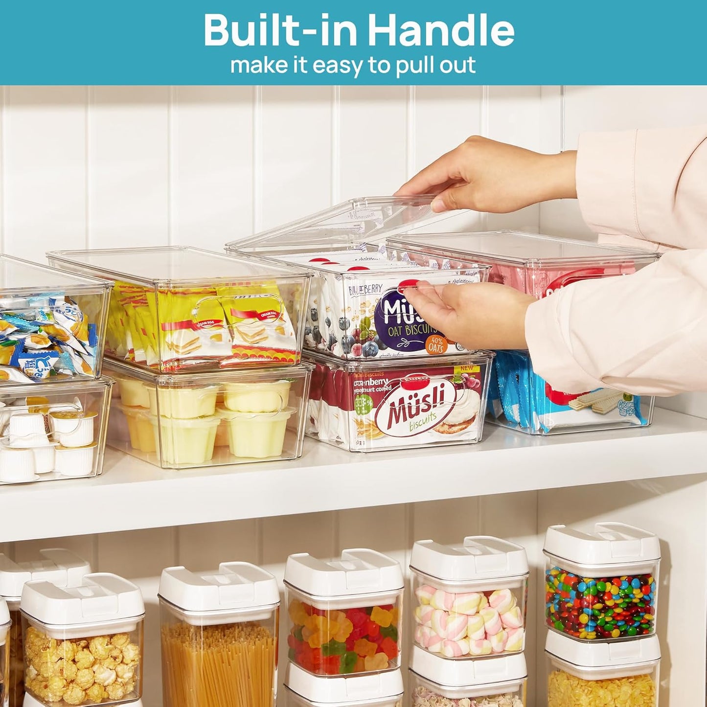 Vtopmart 8pcs Clear Organizers and Storage Bins with Lids, Stackable Plastic Storage Containers with Handles for Fridge, Freezer, Pantry, Cabinet, Kitchen Organization