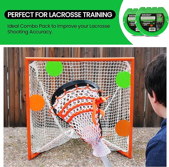 Combo Bundle of Durable Magnetic Lacrosse Goal Targets/Hockey Targets with 4 Pearl Lacrosse LT Textured Balls and 4 Tethers| Lacrosse Net Goalie Targets
