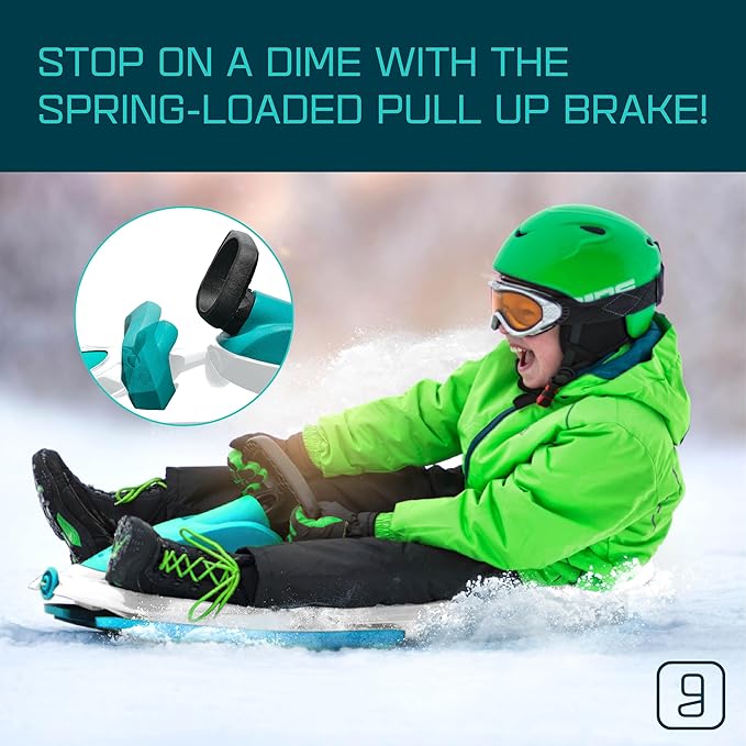 Snow Sled for Kids, Adults - Toboggan Sled, Easy Turning Steering Wheel, Anti-Slip Seat, Pull Up Brake, Durable Plastic Sled, Lightweight, Snow Sleds, Age 3+ 260 lbs