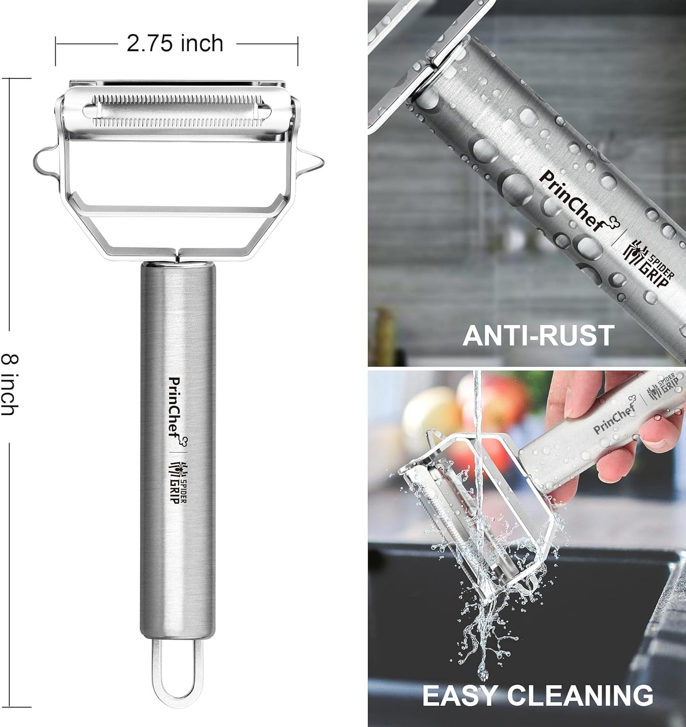 PrinChef Vegetable Peeler, 3 in 1 Versatile Y Potato Peeler for Kitchen| Ultra Sharp Julienne Peeler with Anti-Slip Handle | Stainless Steel No-Rust Veggie Peeler, Heavy Duty