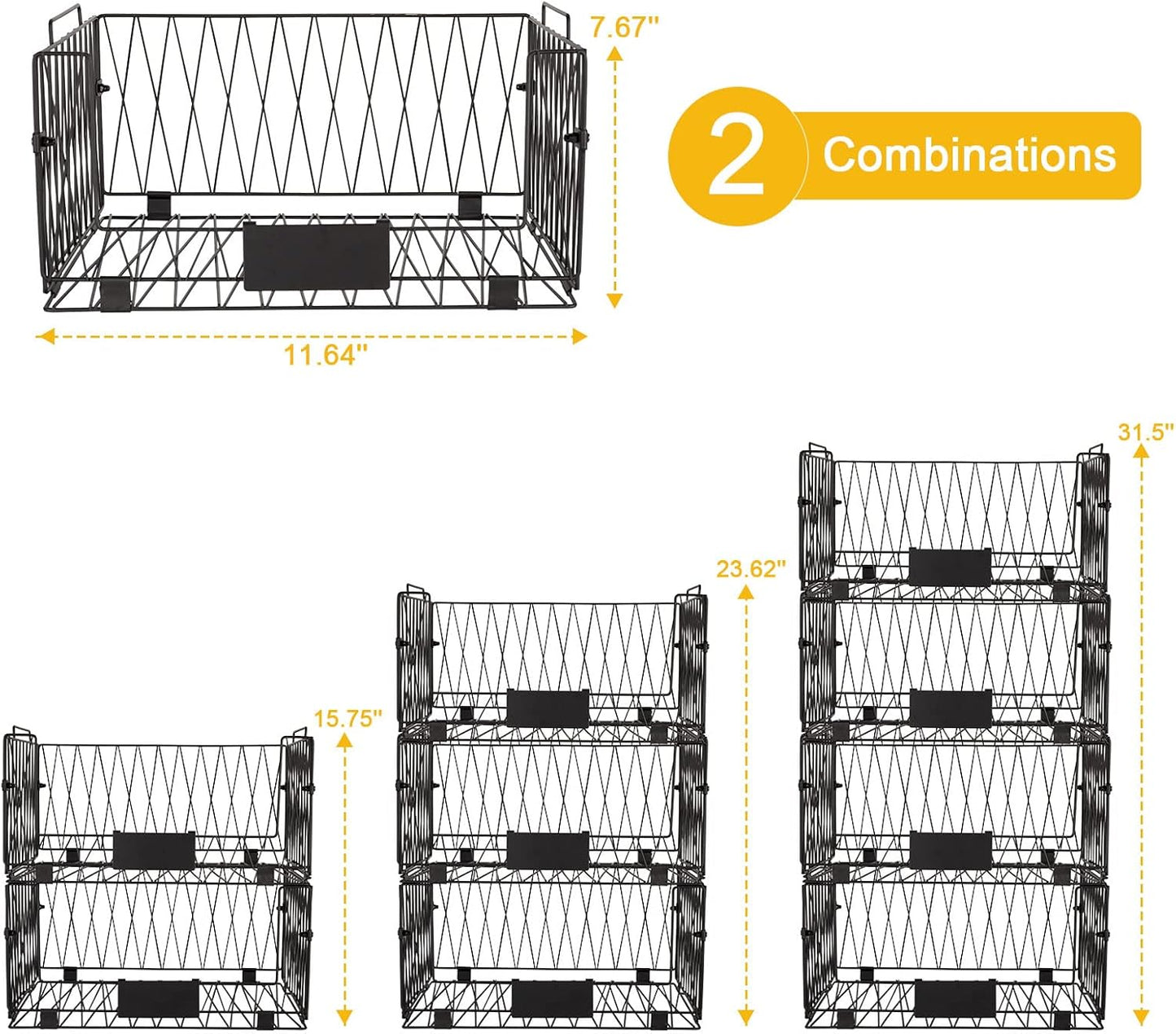 2 PACKS XXL Kitchen Organization and Storage Pantry Baskets, Fruit & Vegetable Basket for Kitchen Cabinet, Stackable Wire Metal Baskets for Snack Chips Onion Potato Cans
