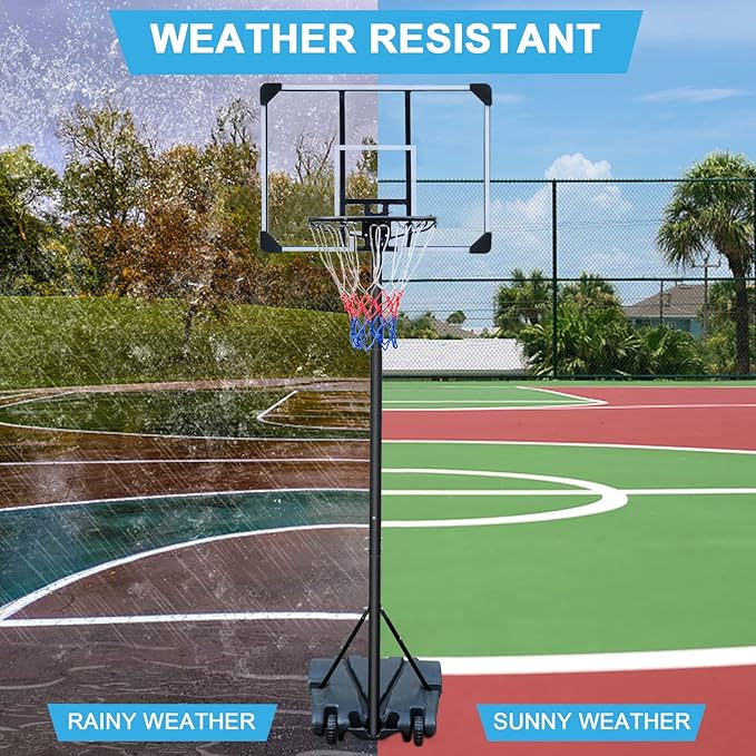 LSKSSNG Portable Adjustable Basketball Hoop System 5.4-7ft with 32Inch Shatterproof Backboard & Wheels, Suitable for Youth & Adults, Indoor/Outdoor