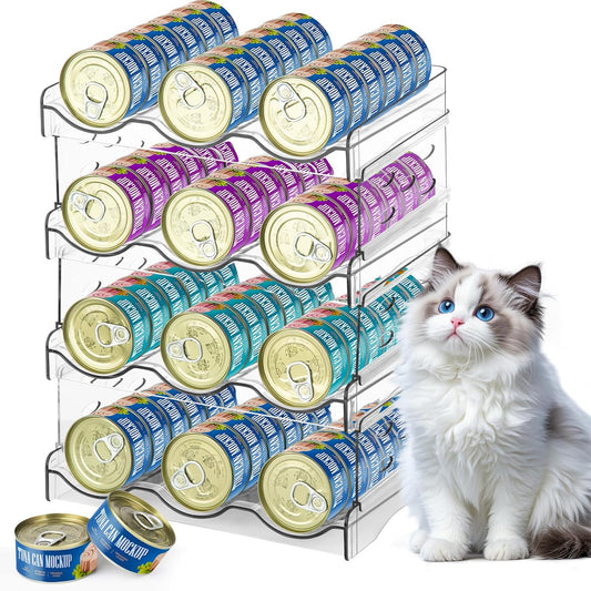 REFLYING Cat Food Can Organizer, 4-Layer Transparent Cat Food Storage Container Holds 72 (3.5oz) Cans, Canned Cat Food Organizer and Storage for Countertop Kitchen Cabinet or Pantry Shelf (4 Layers)