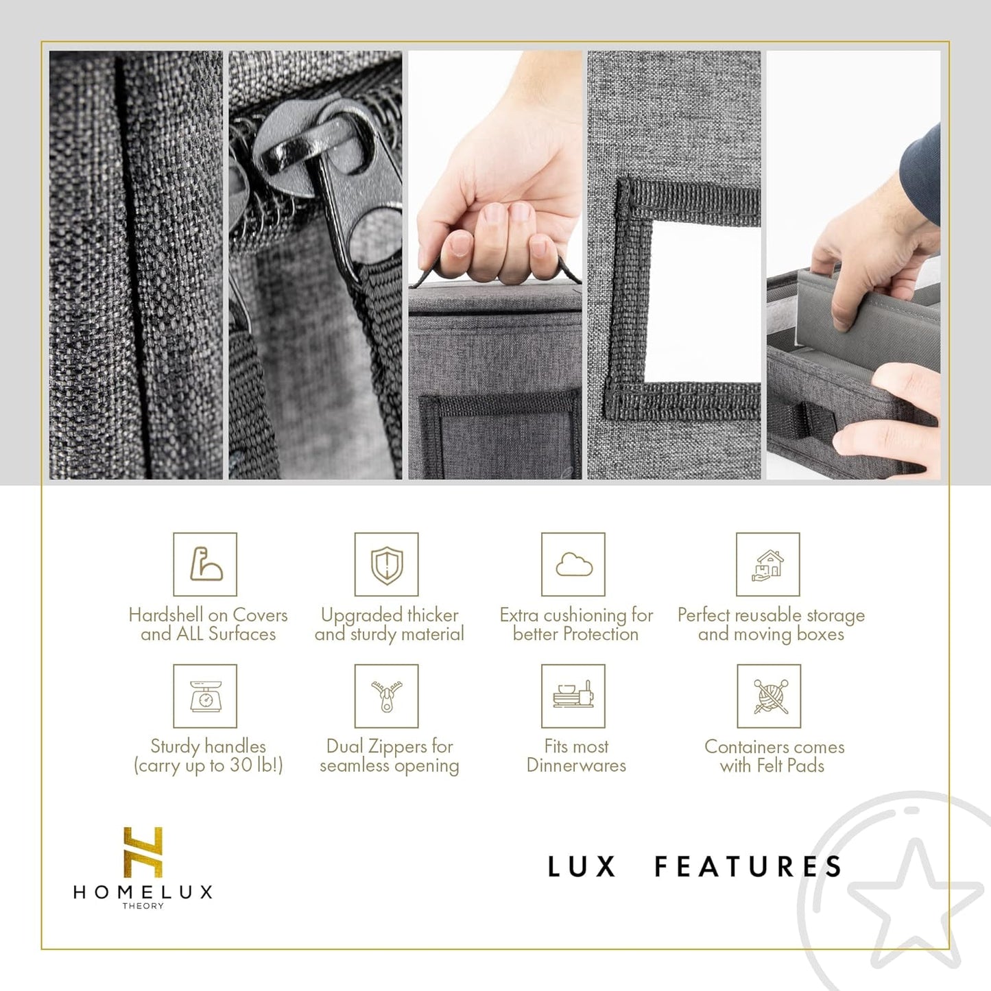 HOMELUX THEORY Champagne Flute Storage Box with Dividers, Hard Shell China Storage Containers, Heavy Duty Glassware Storage Box & Stemware Storage Container with Lid, Thick Surface, and Sturdy Handle