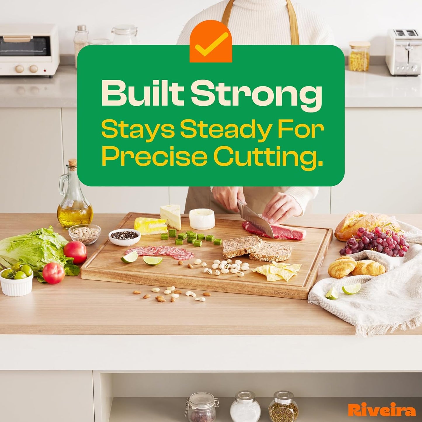 Riveira Acacia Wood Cutting Board – Gourmet Acacia Grandeur: 24 x 18 Wooden Cutting Board – Natural Wooden Cutting Boards For Kitchen Decorative – Innovative Juice Grooves Acacia Wooden Chopping Board