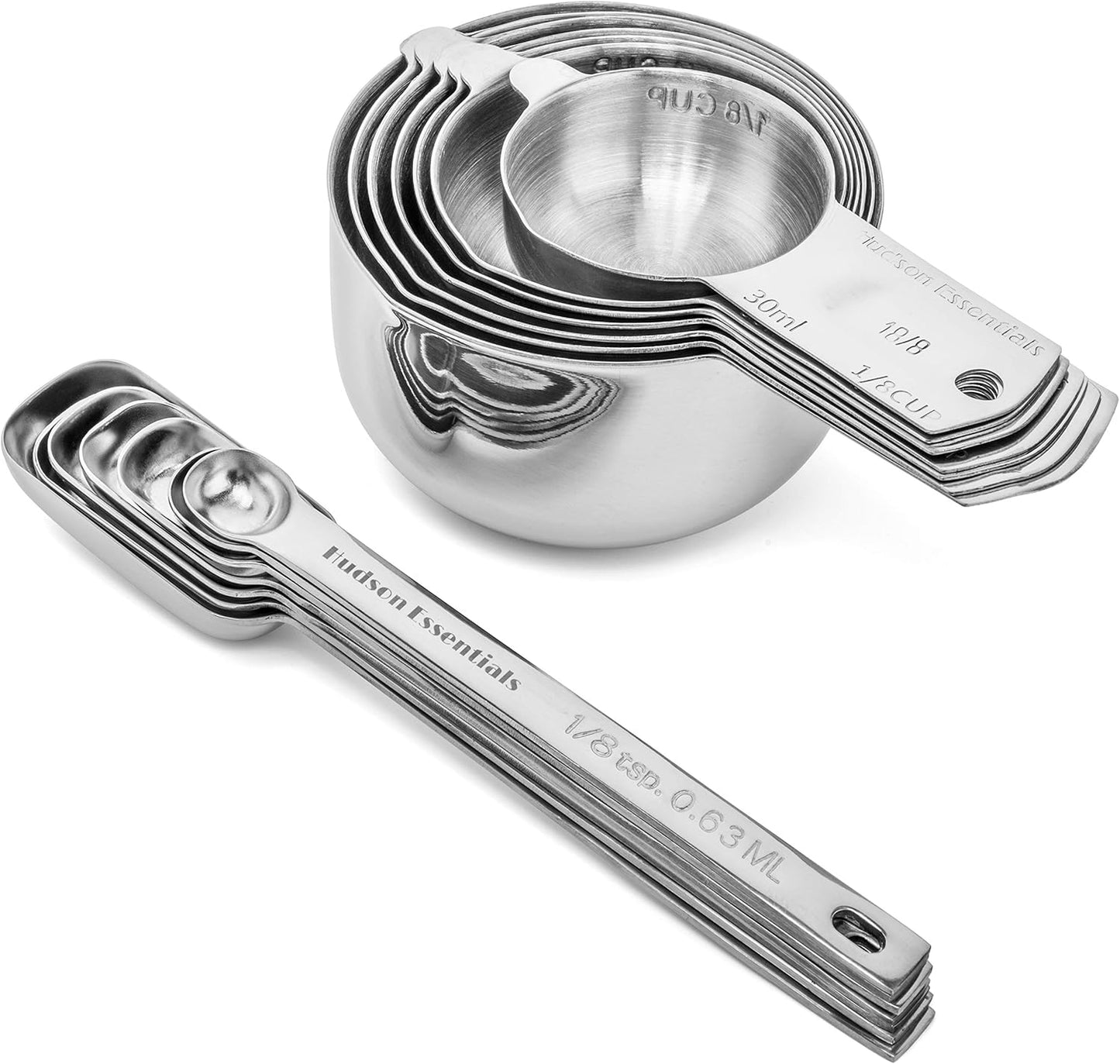 Hudson Essentials Stainless Steel Measuring Cups and Spoons Set (14 Piece Set)