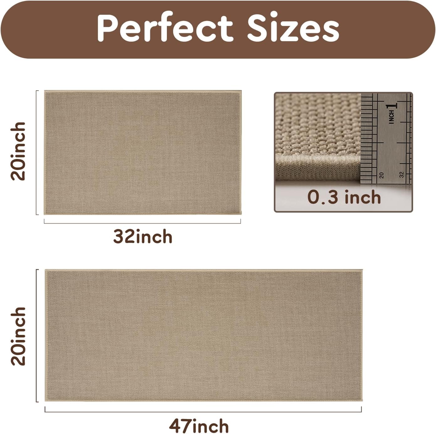 tchdio Kitchen Mats for Floor, Rubber Backed Kitchen Rugs Non Slip Washable, Superior Absorbent Kitchen Runner Rug Easy to Clean, Comfort Kitchen Floor Mat Front of Sink (Beige, 20" × 32")