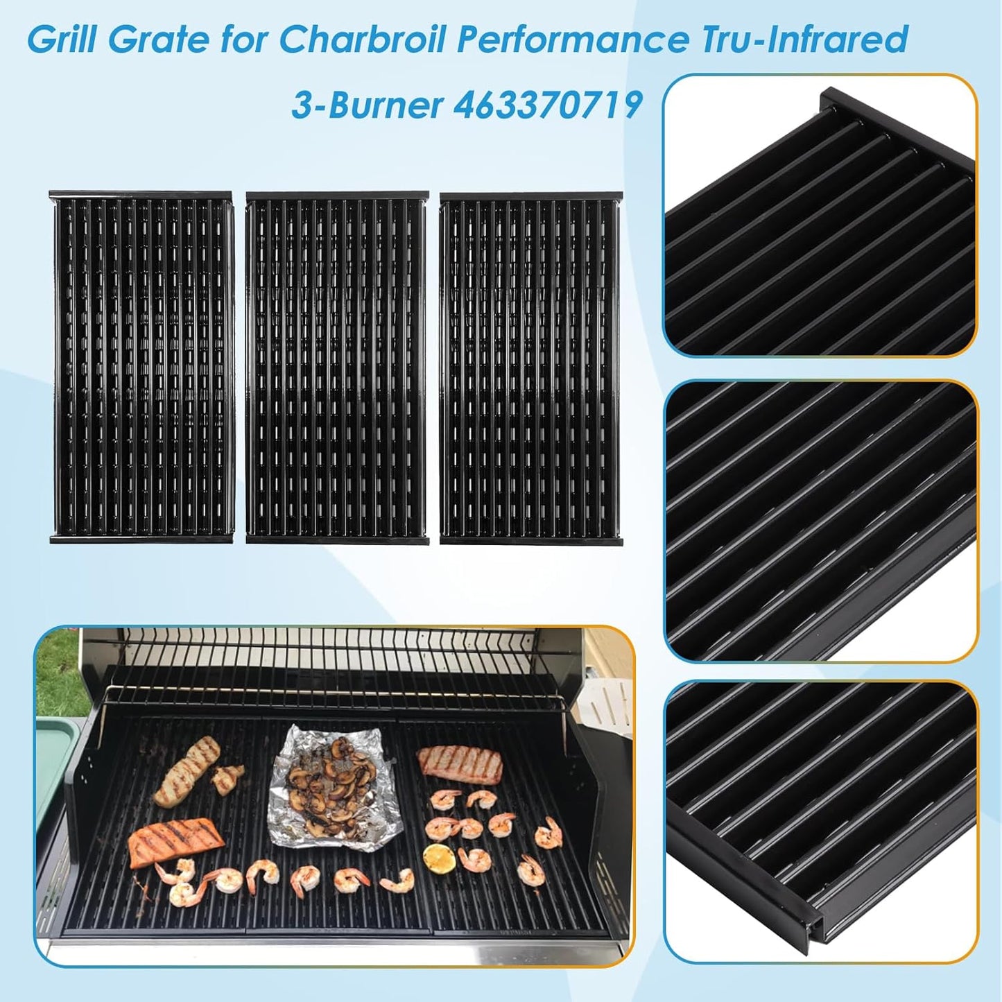 17" Grill Grate for Charbroil Performance TRU-Infrared 450 3-Burner 463370719 463371719 463371116 463371316 463371716, Porcelain Steel Emitter for Charbroil Grill Replacement Parts