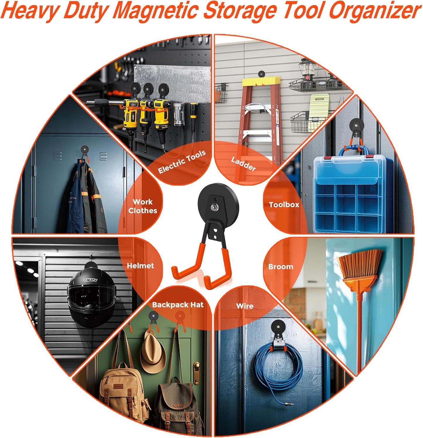 12 Pcs Magnetic Hooks Heavy Duty, Large Strong Magnetic Storage Hook for Hanging Garage Tool, 66mm Magnet Hooks with Anti-Slip Coating, Magnetic Holder for Power Drill/Metal Cabinet/Garden Tools