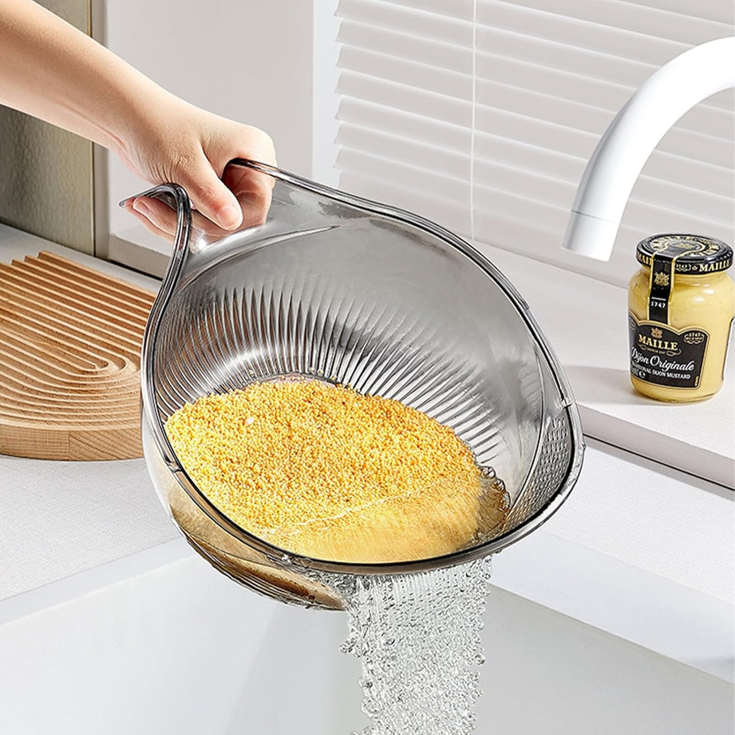 2-In-1 Rice Strainer,Large Rice Washer Beans Washer Strainers And Colanders - Washing Bowl for Fruit Washing Bowl With Strainer,Rice Washing Bowl Multifunctional Drain Basket (Gray)