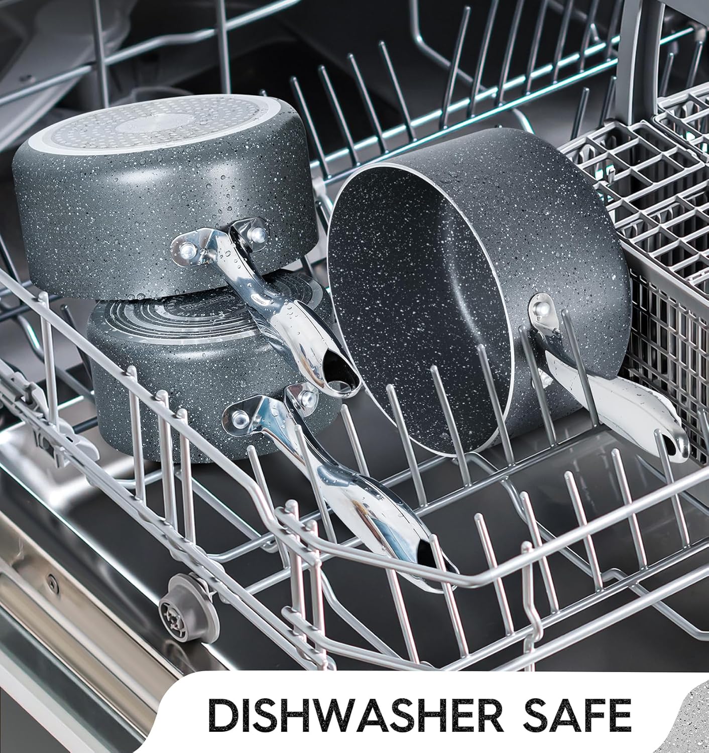 MICHELANGELO 2 Quart Saucepan with Lid, Nonstick Sauce Pan with Healthy Coating, Granite Sauce Pan with Stainless Steel Handle, 2 Qt Saucepan Induction Compatible, Gray