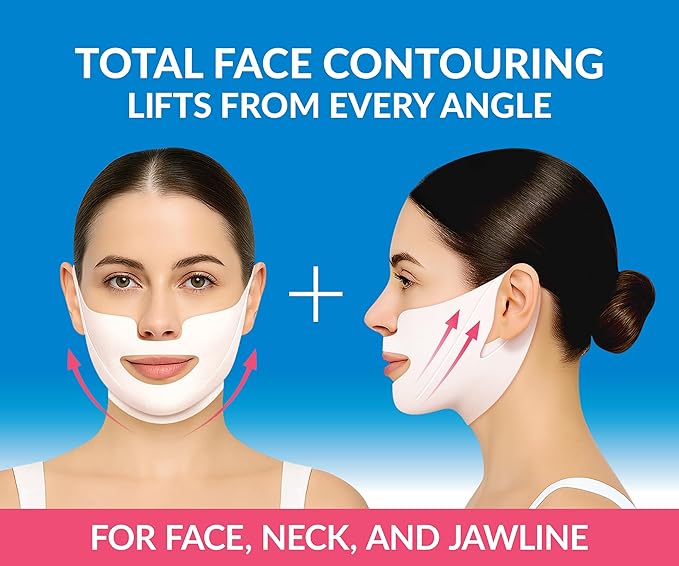Stylia MaxiLift V-Line Lifting Collagen Face Mask – Enhanced Double Chin Reducer – Jawline Shaper Face Lifting Masks – Firming Neck Lift Collagen Mask – Chin Strap for Sleeping – Hyaluronic, Aloe 5PC