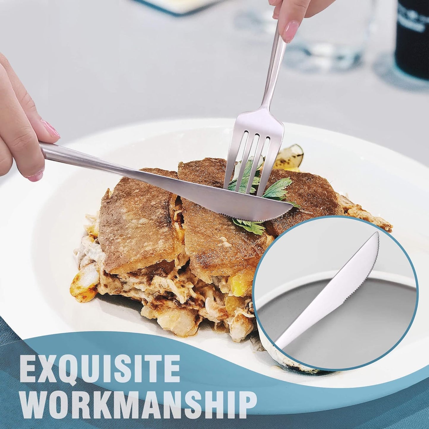 Matte Silverware Set for 8,Modern Stainless Steel Brushed Cutlery Set,40-Pieces Heavy Duty Flatware Set,Knives Spoons and Forks Set Utensils Set, Satin Finish, Dishwasher Safe