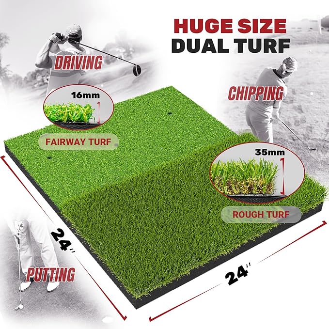 SAPLIZE Foldable Heavy-Duty Golf Hitting Mat, Practice Mat with 10mm EVA Rubber Backing, Larger Size for Indoor/Outdoor Swing and Chipping Practice, Anti-Deformation