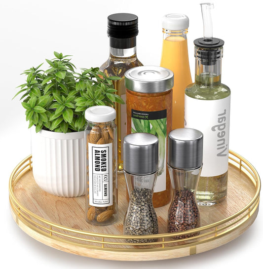 Farmhouse Oak 12" Lazy Susan Turntable Organizer for Cabinet, Round Wooden Lazy Susan Organization and Storage for Dining Table, Pantry, Kitchen, Countertop, Cupboard,Home Decor