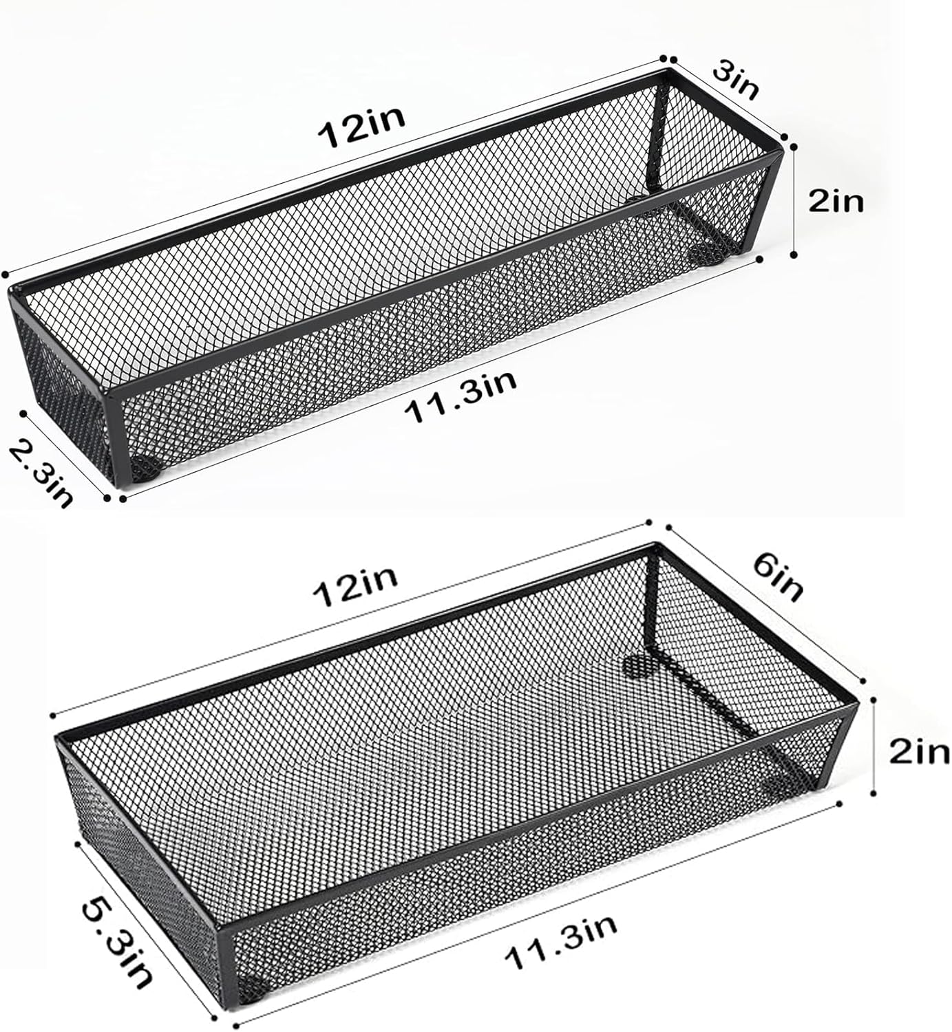 BYCY Silverware Drawer Organizer, Mesh Utensil Organizer for Kitchen Storage, Black Steel Metal Mesh Tray for Flatware Fork Spoon Knife… (12 * 3-5P-Black)