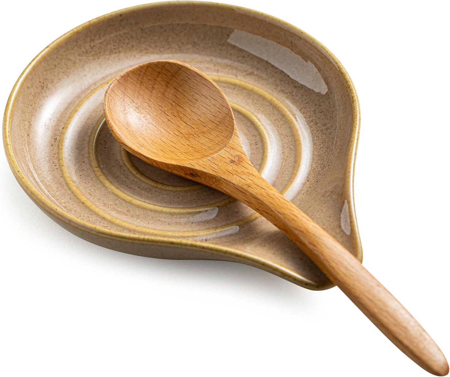 Spoon Holder, Porcelain Cooking Spoon Rest for Stove Top, Large Utensil Rest for Spoons, Ladles, Tongs, Spatula or Kitchen Counter Farmhouse Cooking, Coffee Bar Accessories, 5 Inches (Brown)