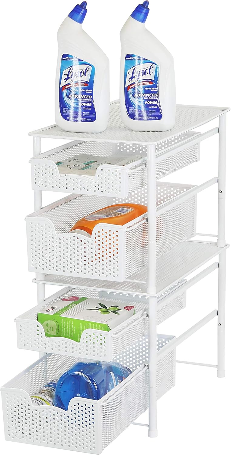 Simple Houseware Stackable 2 Tier Sliding Basket Organizer Drawer, White