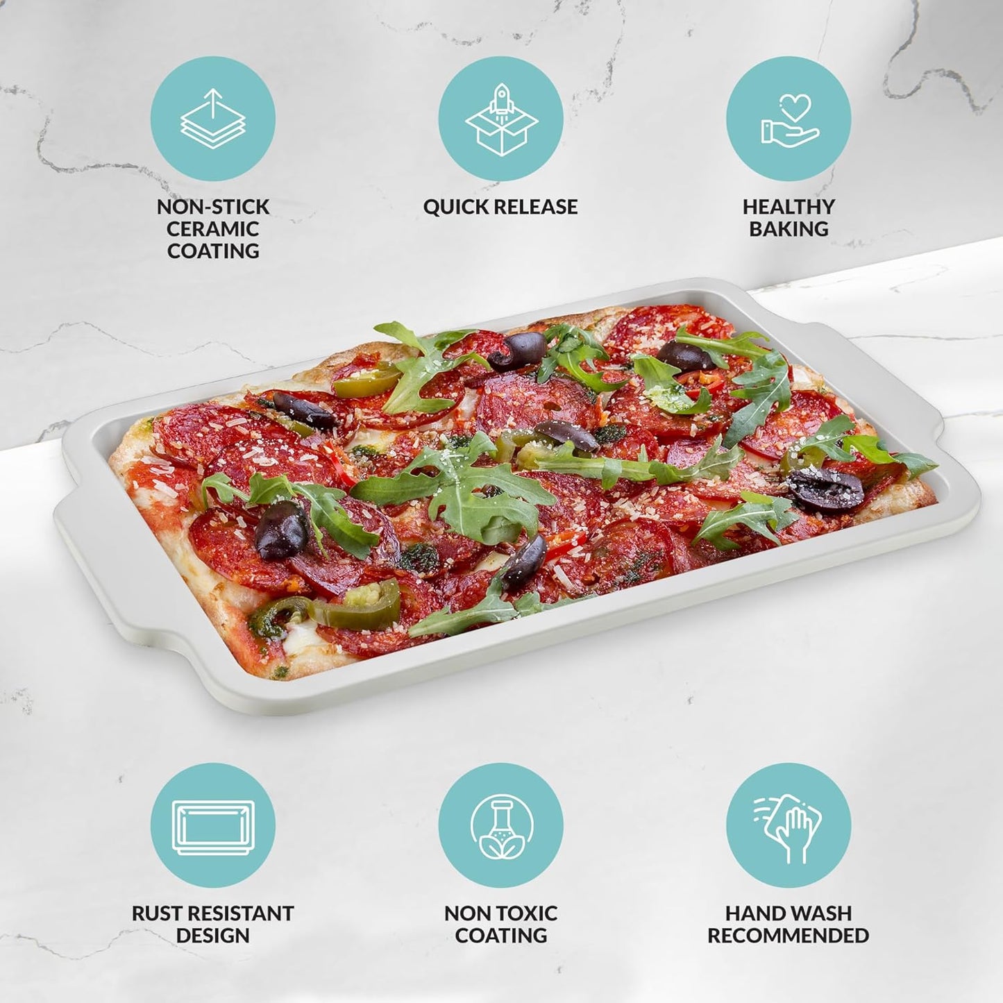 Boxiki Kitchen Nonstick Ceramic Jelly Roll Pan, 15 x 10 Inches - PTFE & PFOA Free Baking Pan Perfect for Every Kitchen - Multipurpose Cookie Sheet for Baking, Roasting, and More