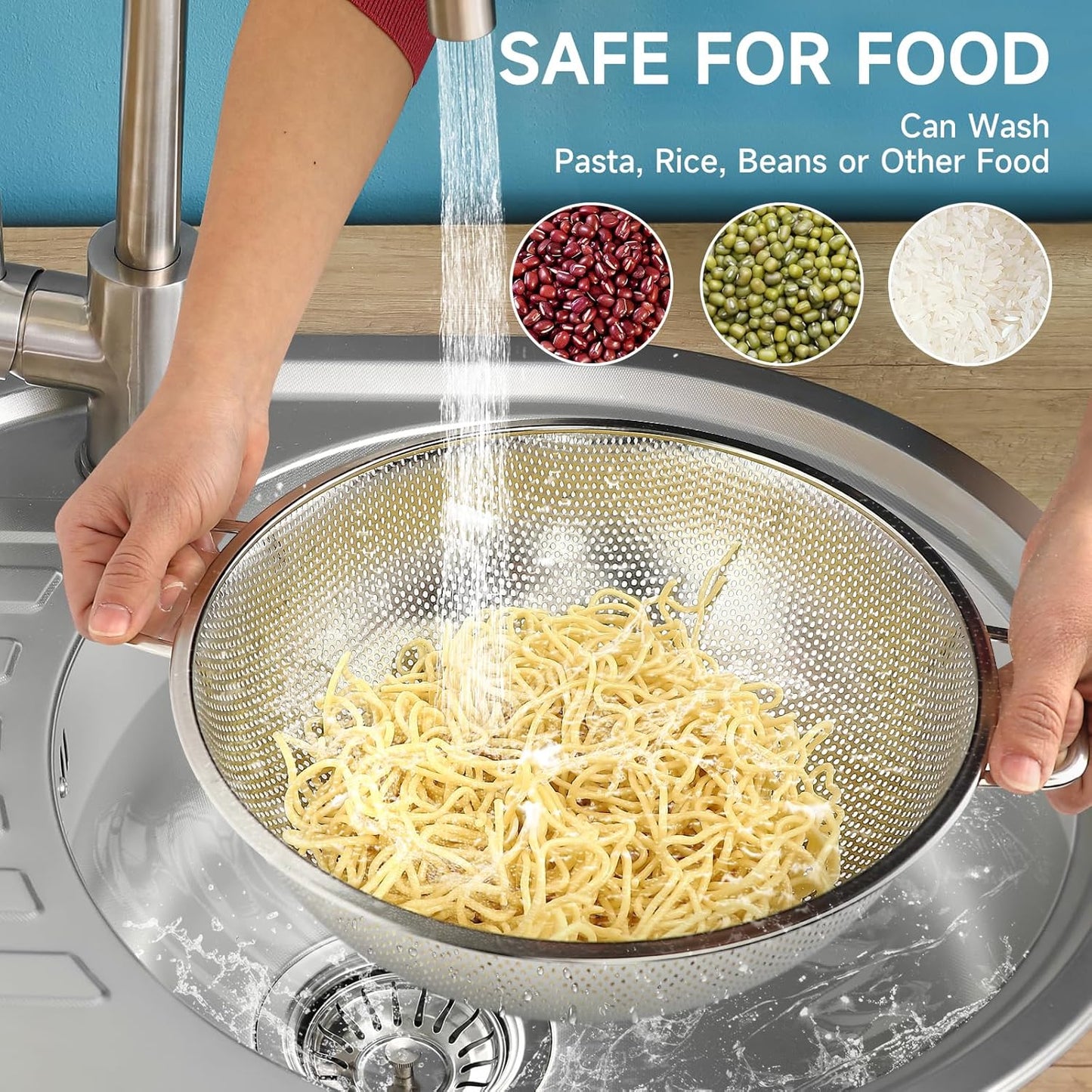 Colander for Kitchen, 5QT, Stainless Steel Colander Strainer with Handle for Fruits Vegetables Cooking Food, Dishwasher Safe