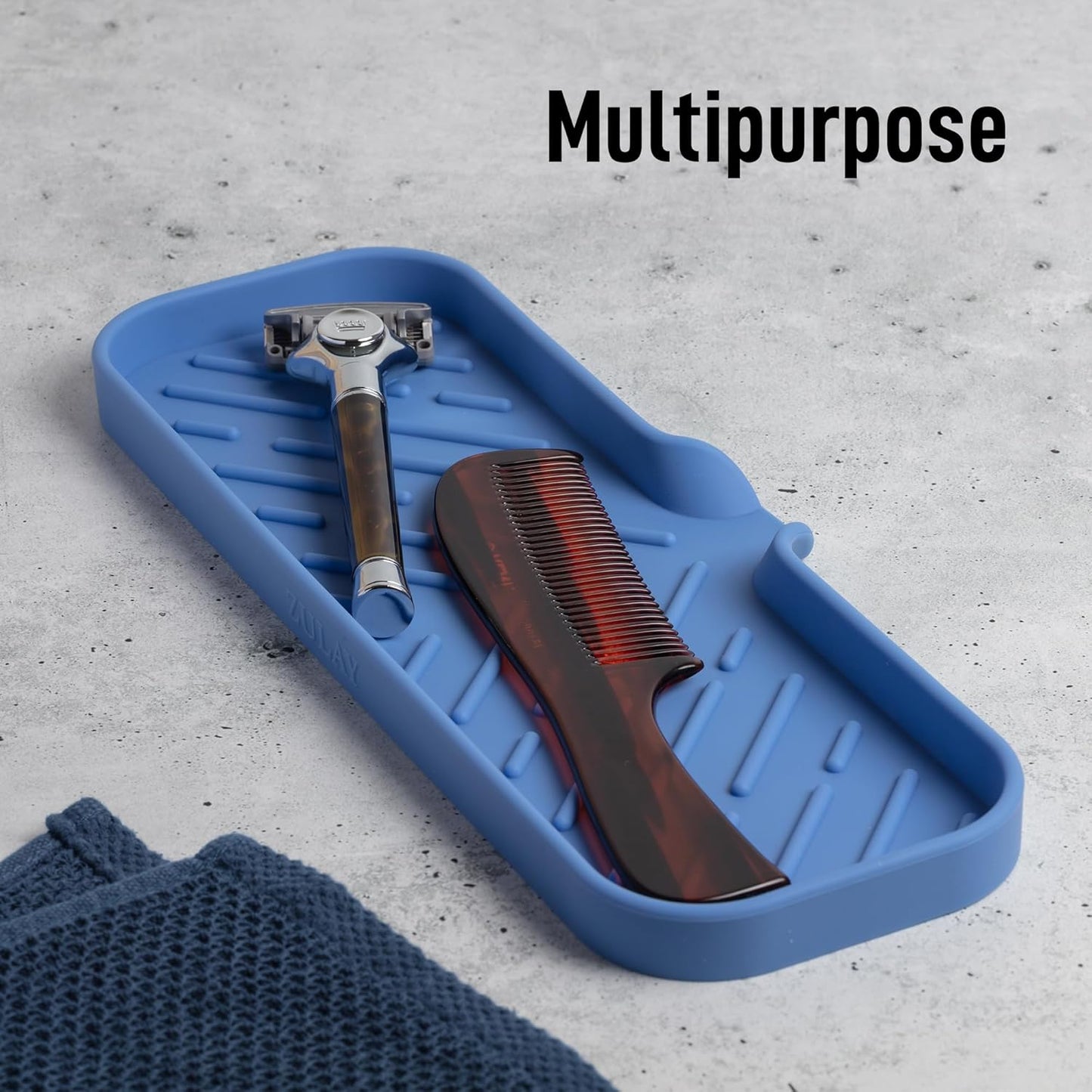 Zulay Kitchen Large Silicone Sponge Holder (12x4) – Flexible Sink Organizer Tray for Kitchen & Bathroom – Multipurpose Soap Dish for Sponges, Makeup, Trinkets & More (Provence Blue)