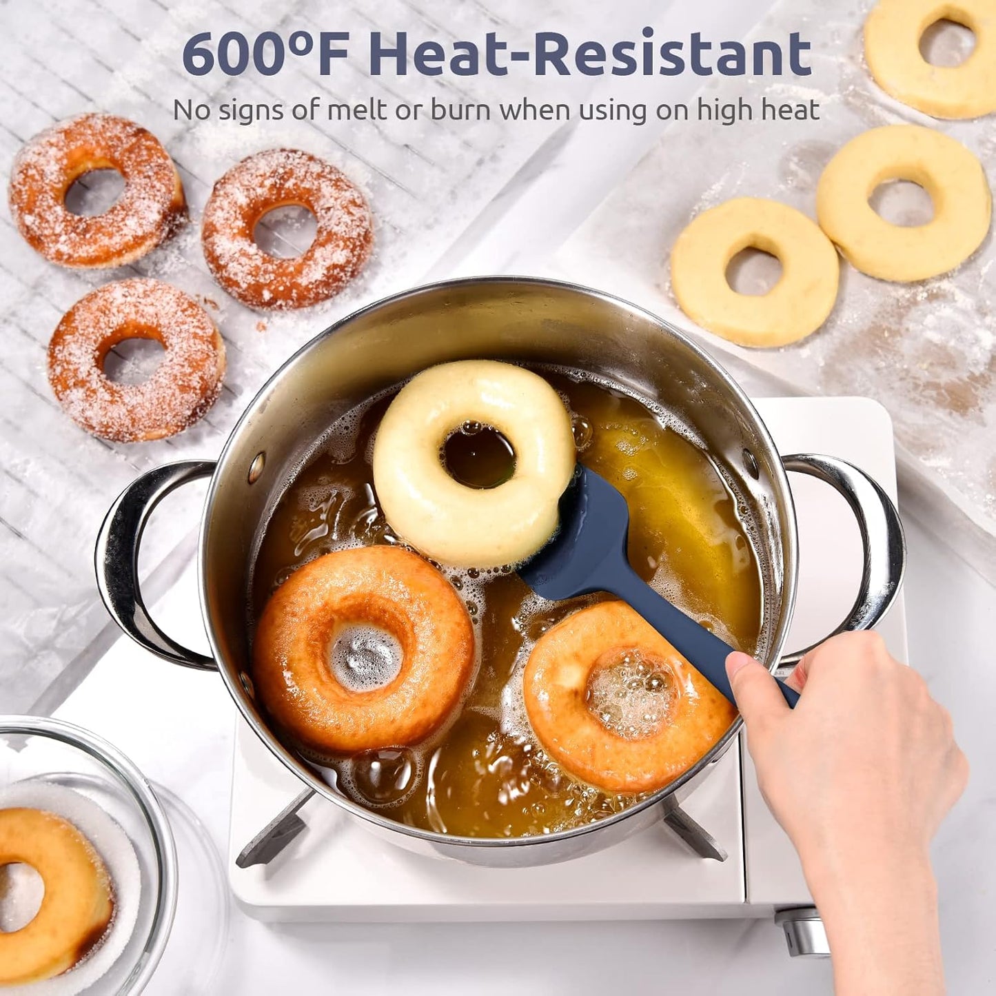 Heat Resistant Silicone Spoon Spatula: U-Taste 600ºF High Heat Flexible 11.38in Silicon Mixing Stirring Cooking Scraping Baking Bowl Scraper Seamless Spreader for Nonstick Cookware (Midnight Blue)