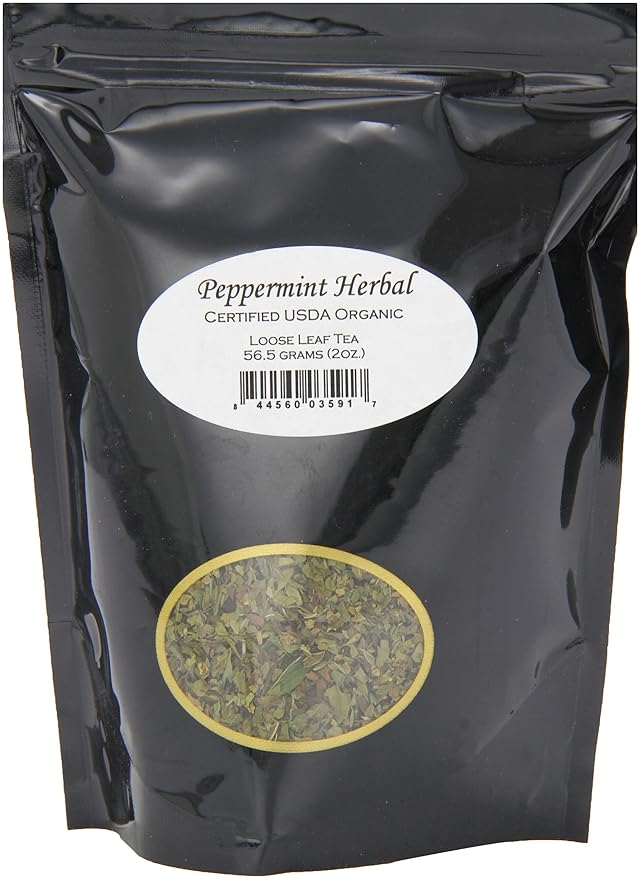 Organic Peppermint Herbal Loose Leaf Tea Pouches - 2oz | Grown in Washington State | USDA and QMI Organic Certified | Naturally Caffeine Free | Aromatic Mint Flavor | Sun Dried Herbal Blend