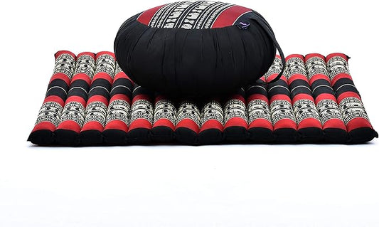 Leewadee Meditation Cushion Set – 1 Round Zafu Meditation Pillow and 1 Square Roll-Up Zabuton Meditation Mat, Pillows Bundle Filled with Kapok