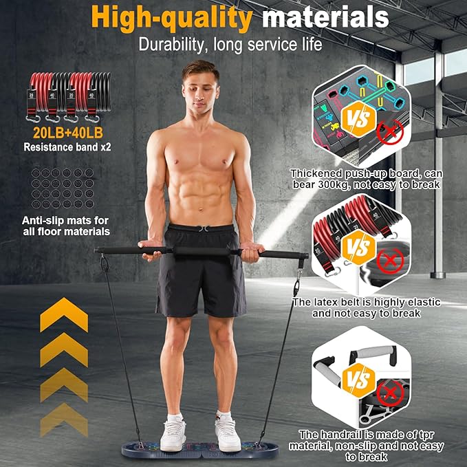 HOTWAVE Portable Exercise Equipment with 16 Gym Accessories.20 in 1 Push Up Board Fitness,Resistance Bands with Ab Roller Wheel,Full Body Workout at Home