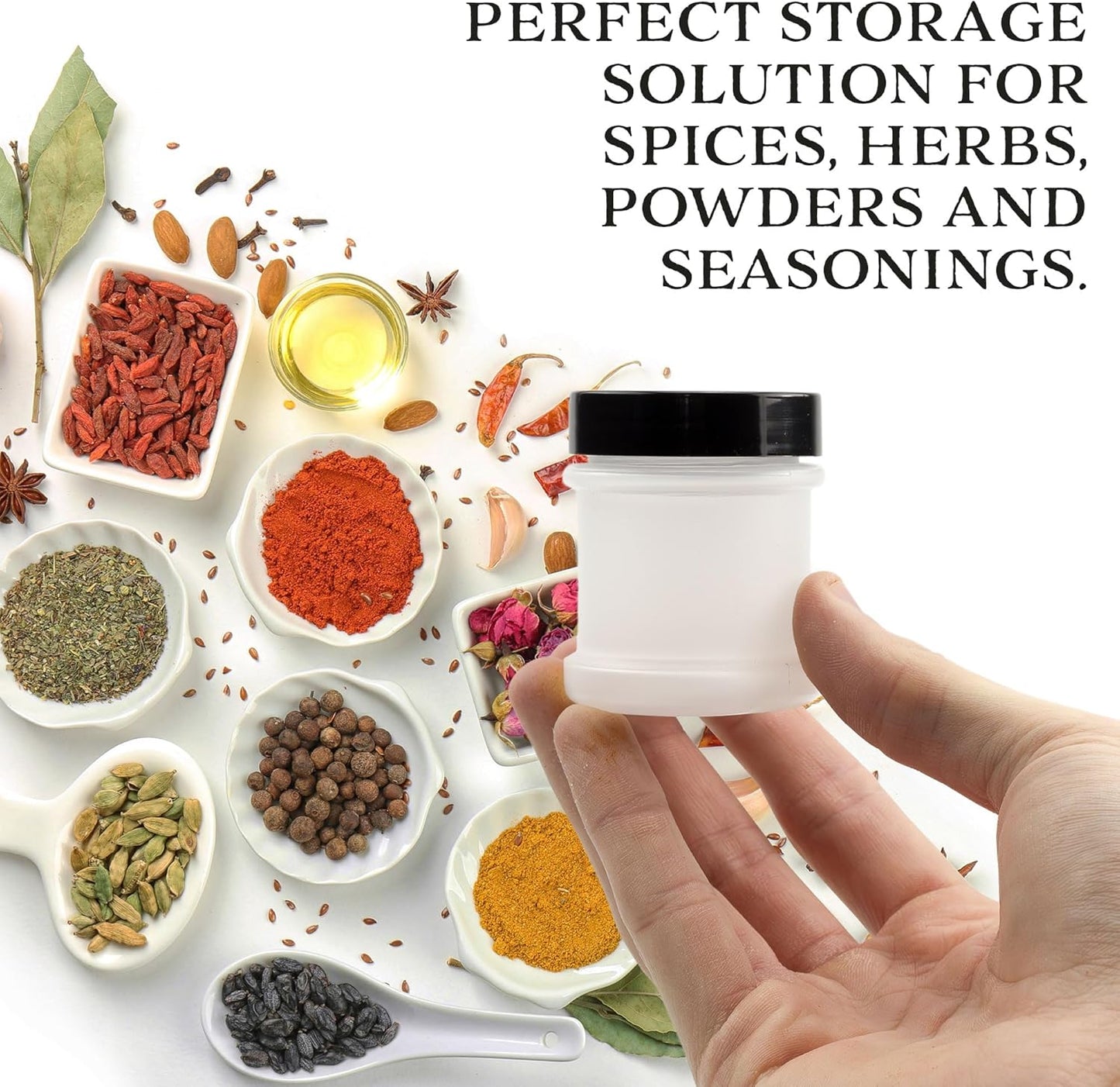 Cornucopia Brands Mini Plastic Spice Jars w/Sifters (12-Pack, Black); 2 Tablespoon Capacity (1 Fluid Ounce) Spice Bottles for Travel, Glitter, Gifts, Favors