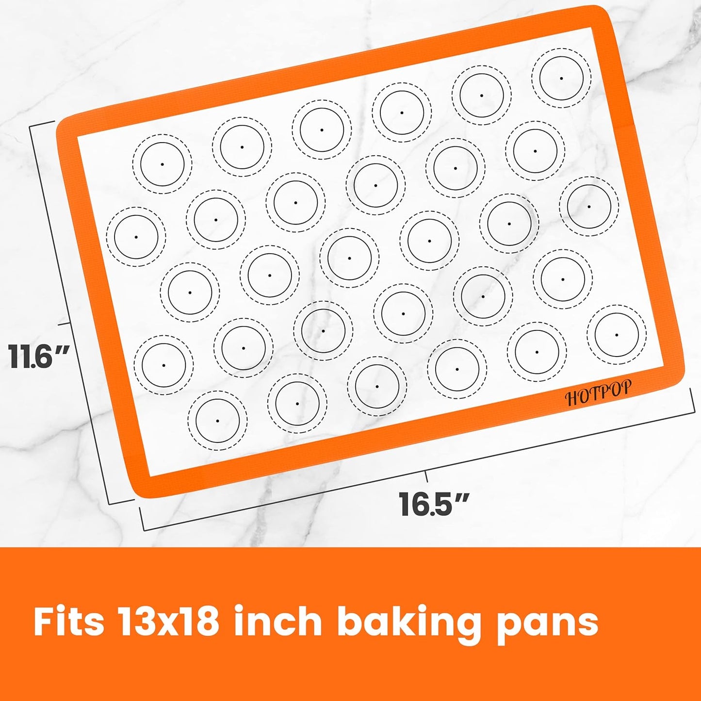 HOTPOP Silicone Baking Mats 0.75mm, Non-Stick Macaron Silicone Baking Mats - Silicone Sheet for Bake Pans and Rolling with Outlines for Pastries (3 HALF SIZE)